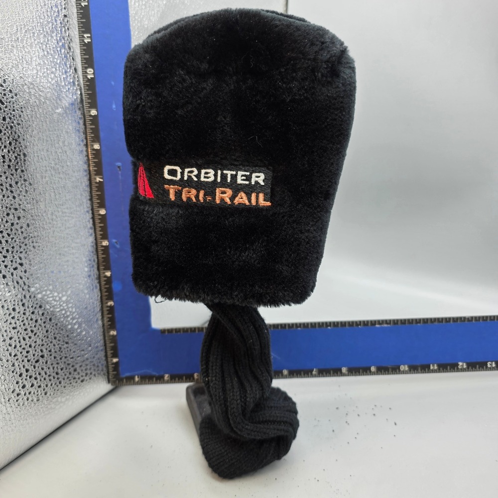 Orbiter Tri-Rail Golf Club Headcover Black Faux Fur Knit Sock Vintage Accessory